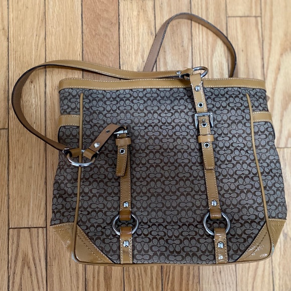 COACH F12344 Signature Tan Patent Leather Gallery Tote Shoulder Bag Purse - Picture 4 of 4